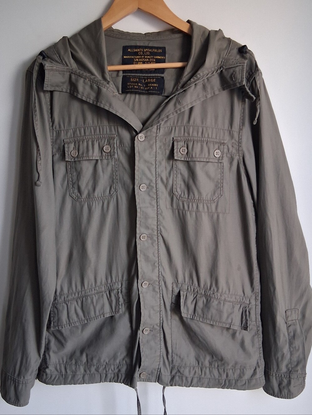 All Saints Spitalfields Army Green Muzzle Hooded Shirt Shacket Jacket Large GUC